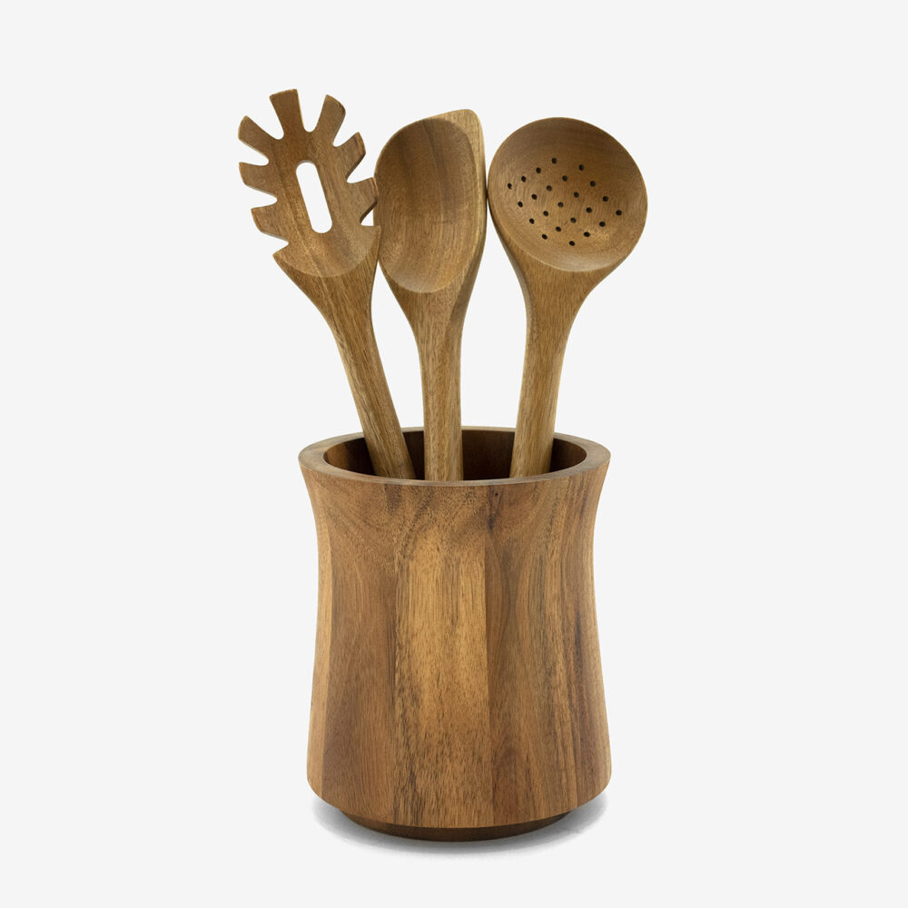 set of 4 acacia utensil set