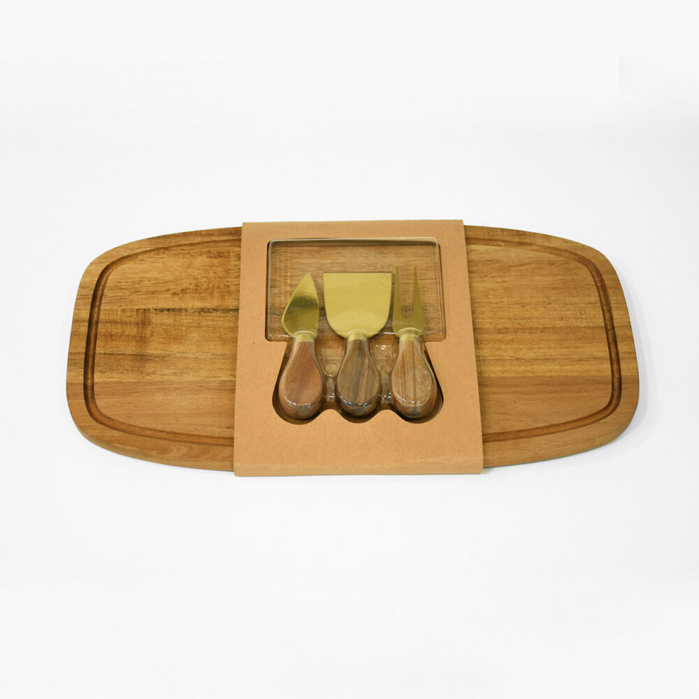 Set of 4 acacia cheese set